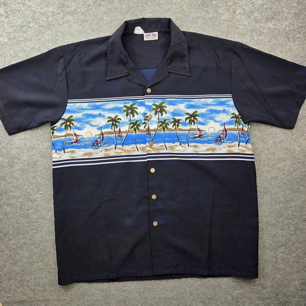 Ron Jon Surf Shop Shirt Mens XL Blue Beach Button Front Short Sleeve Hawaiian